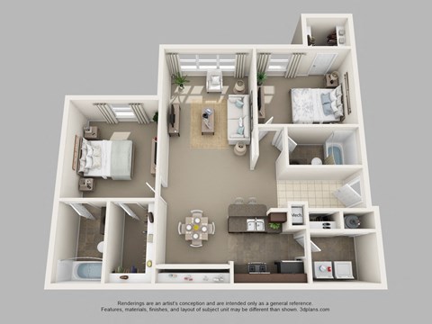 Two Bedroom Two Bath Floor Plan